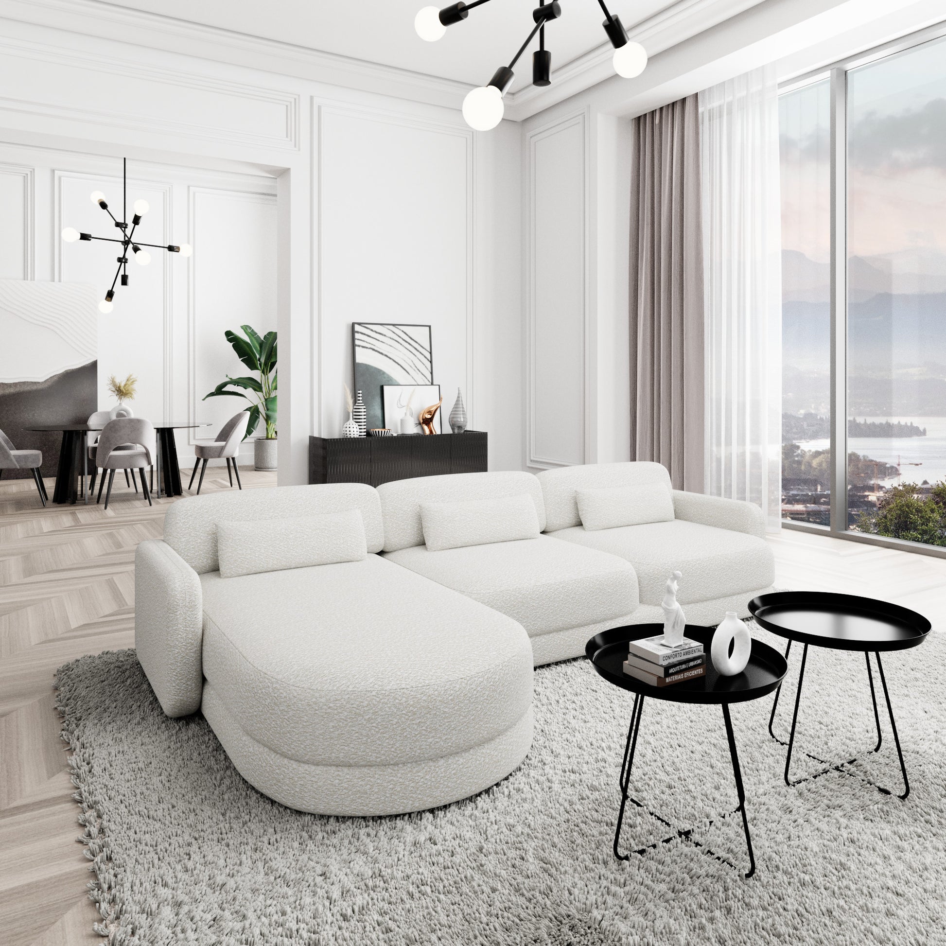 
4-Sitzer Design Ecksofa „Eloria“ mit Bouclé-Bezug - Eckteil links