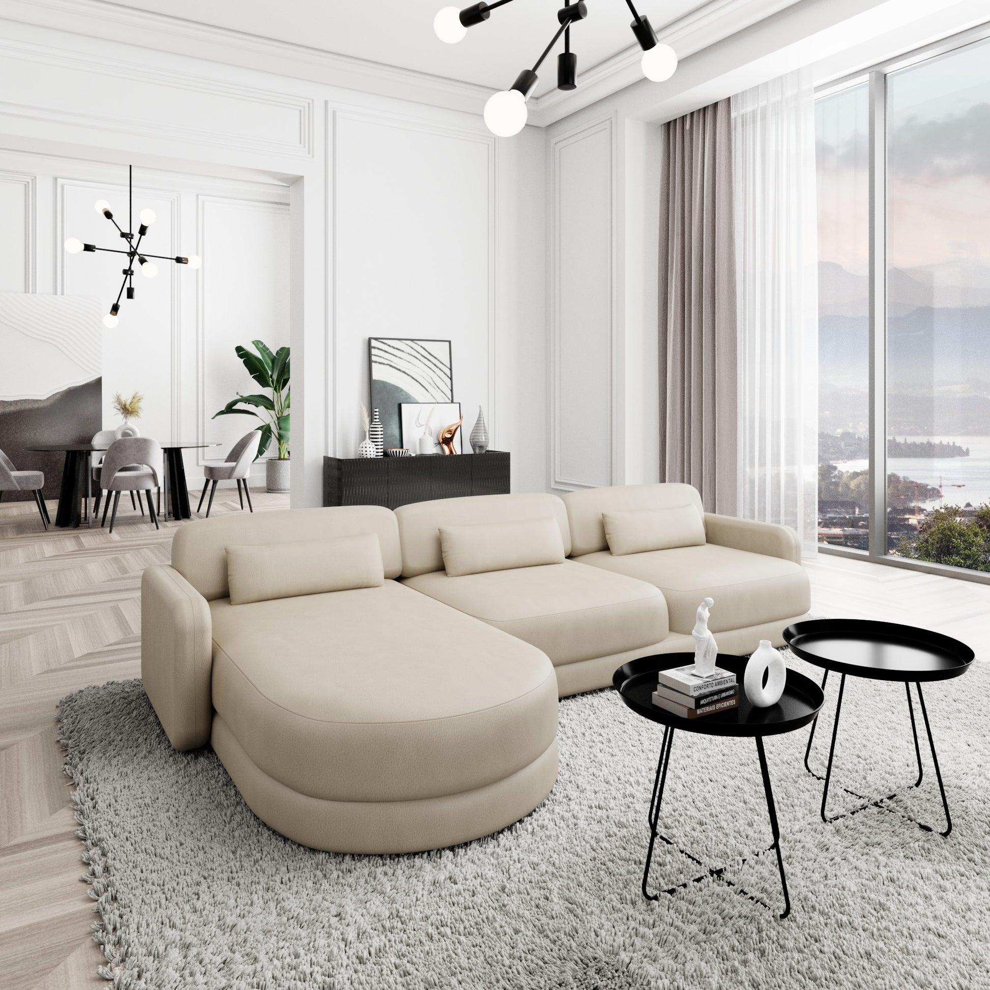 
4-Sitzer Design Echtleder Ecksofa „Eloria“ - Echtleder Beige / Eckteil links
