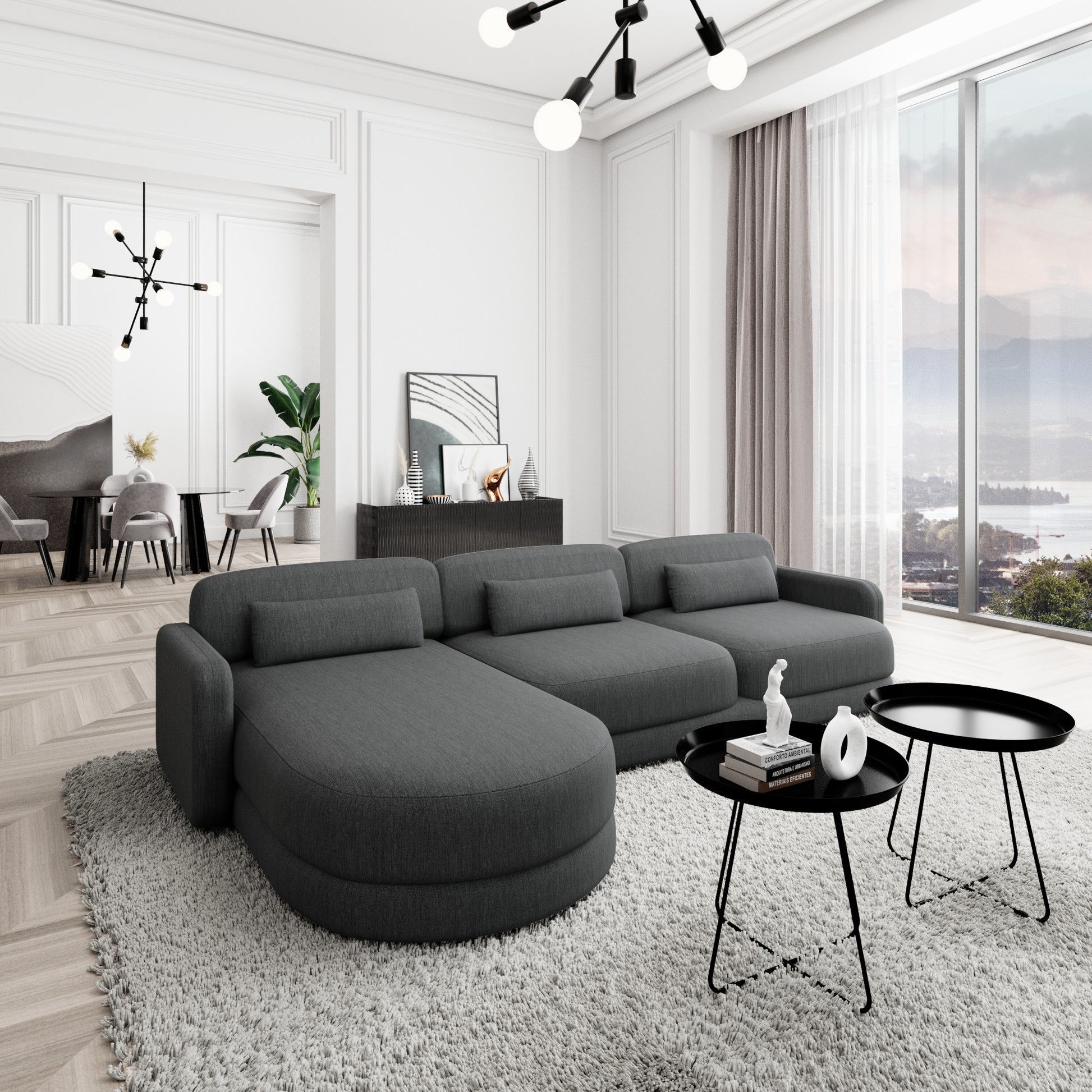 
4-Sitzer Design Ecksofa „Eloria“ mit Strukturstoff-Bezug - Strukturstoff Anthrazit / Eckteil links