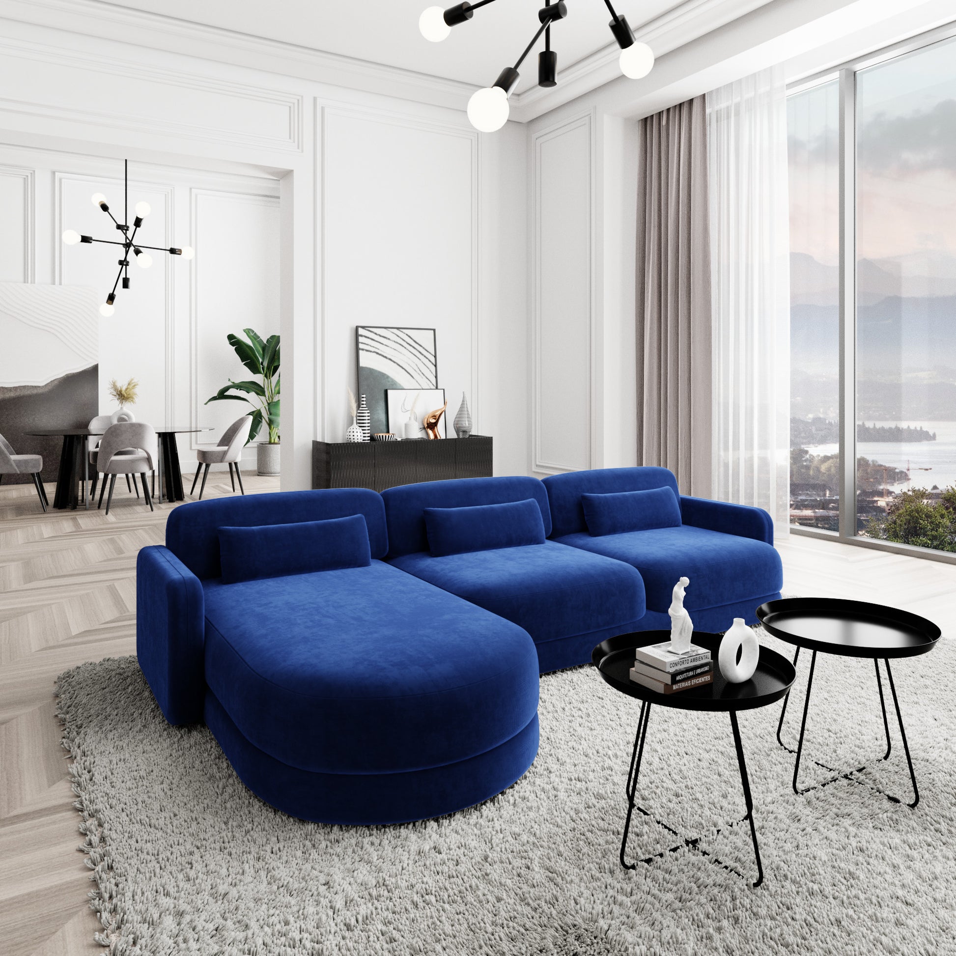 
4-Sitzer Design Ecksofa „Eloria“ mit Samtbezug - Samtbezug Königsblau / Eckteil links