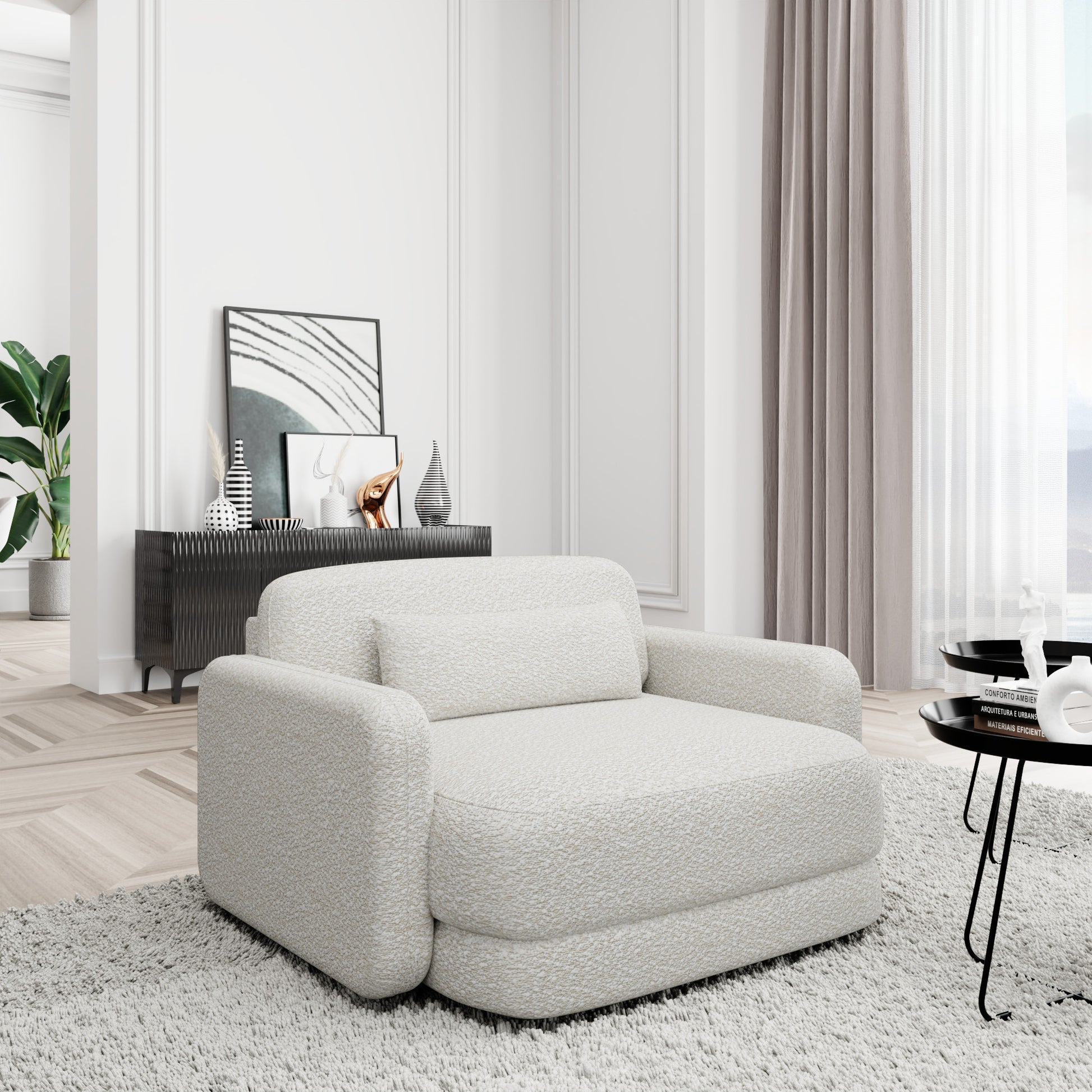 
Design Loungesessel „Eloria“ mit Bouclé-Bezug