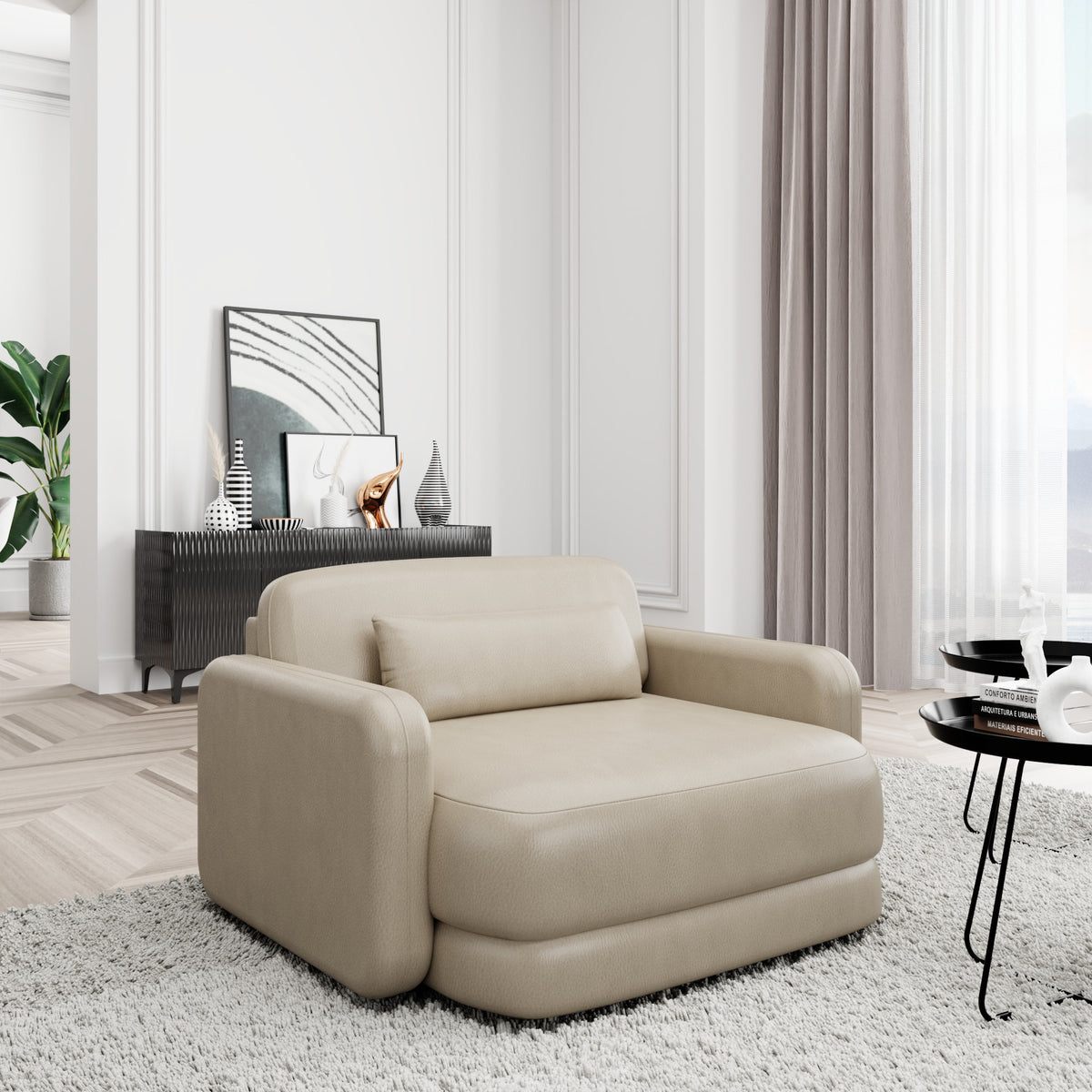 
Fauteuil lounge design en cuir véritable « Eloria » - Cuir véritable Beige