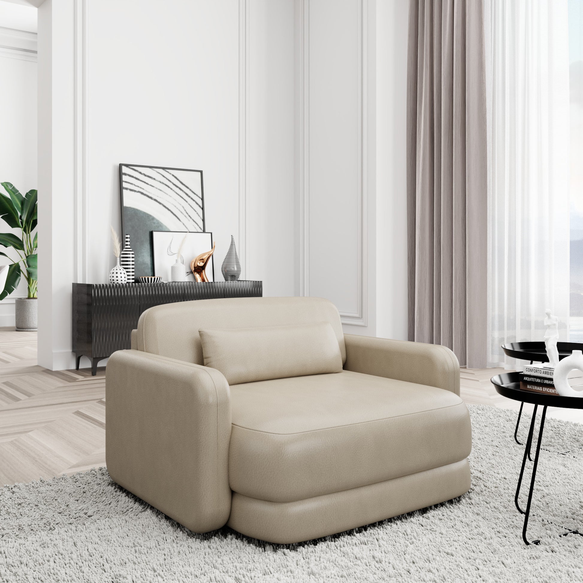 
Design Echtleder Loungesessel „Eloria“ - Echtleder Beige