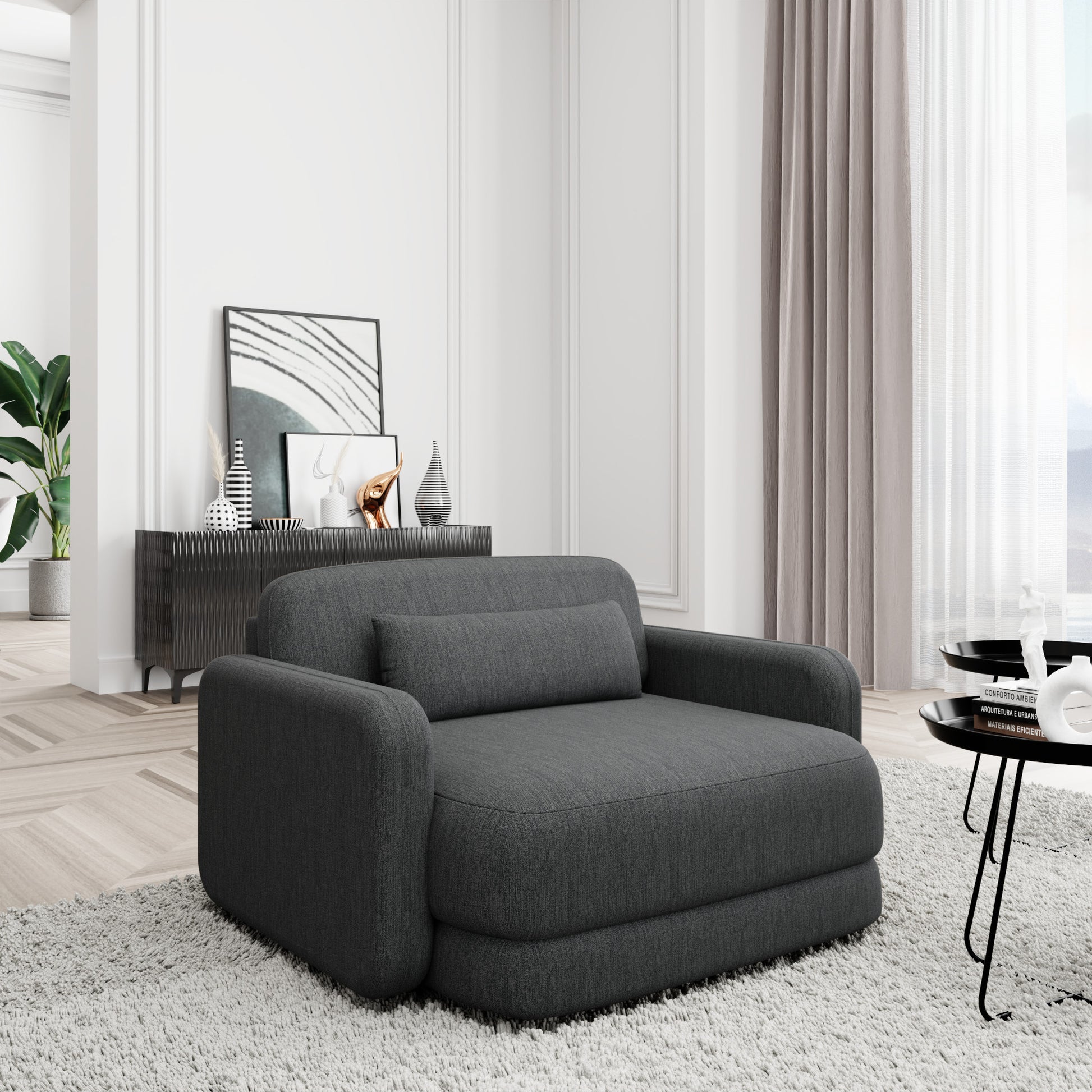 
Design Loungesessel „Eloria“ mit Strukturstoff-Bezug - Strukturstoff Anthrazit