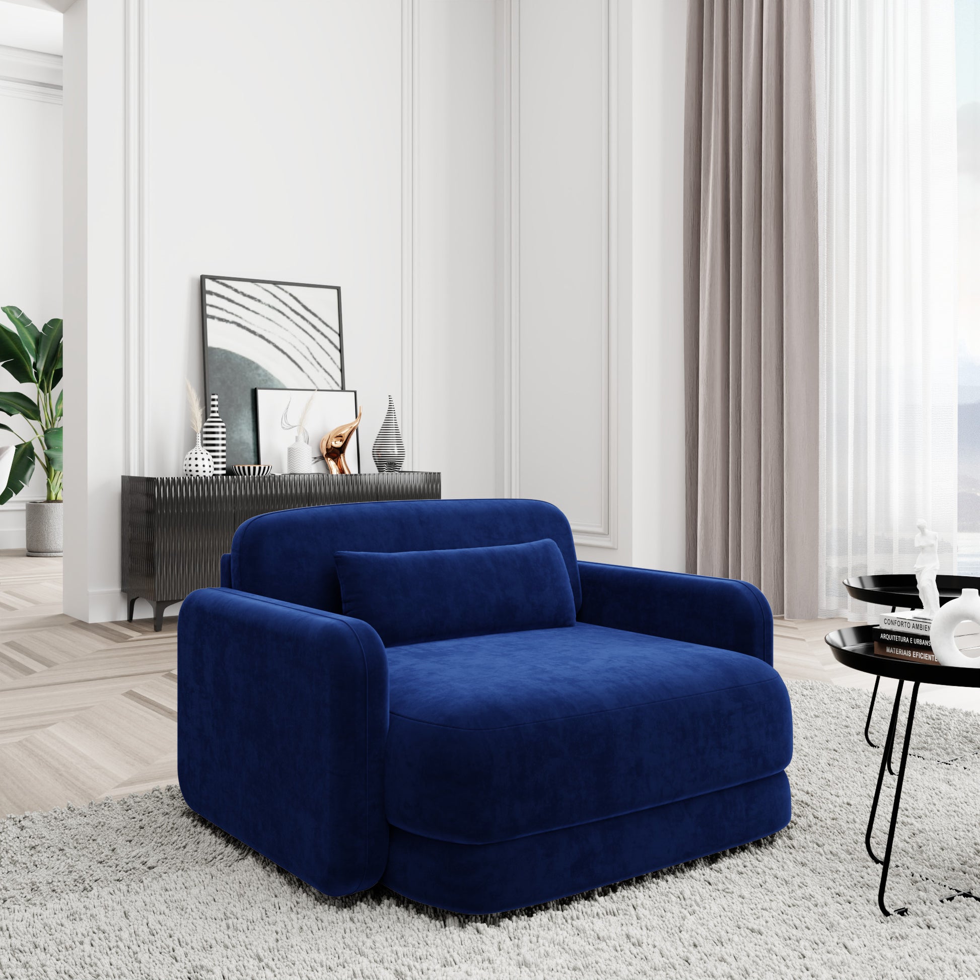
Design Loungesessel „Eloria“ mit Samtbezug - Samtbezug Königsblau