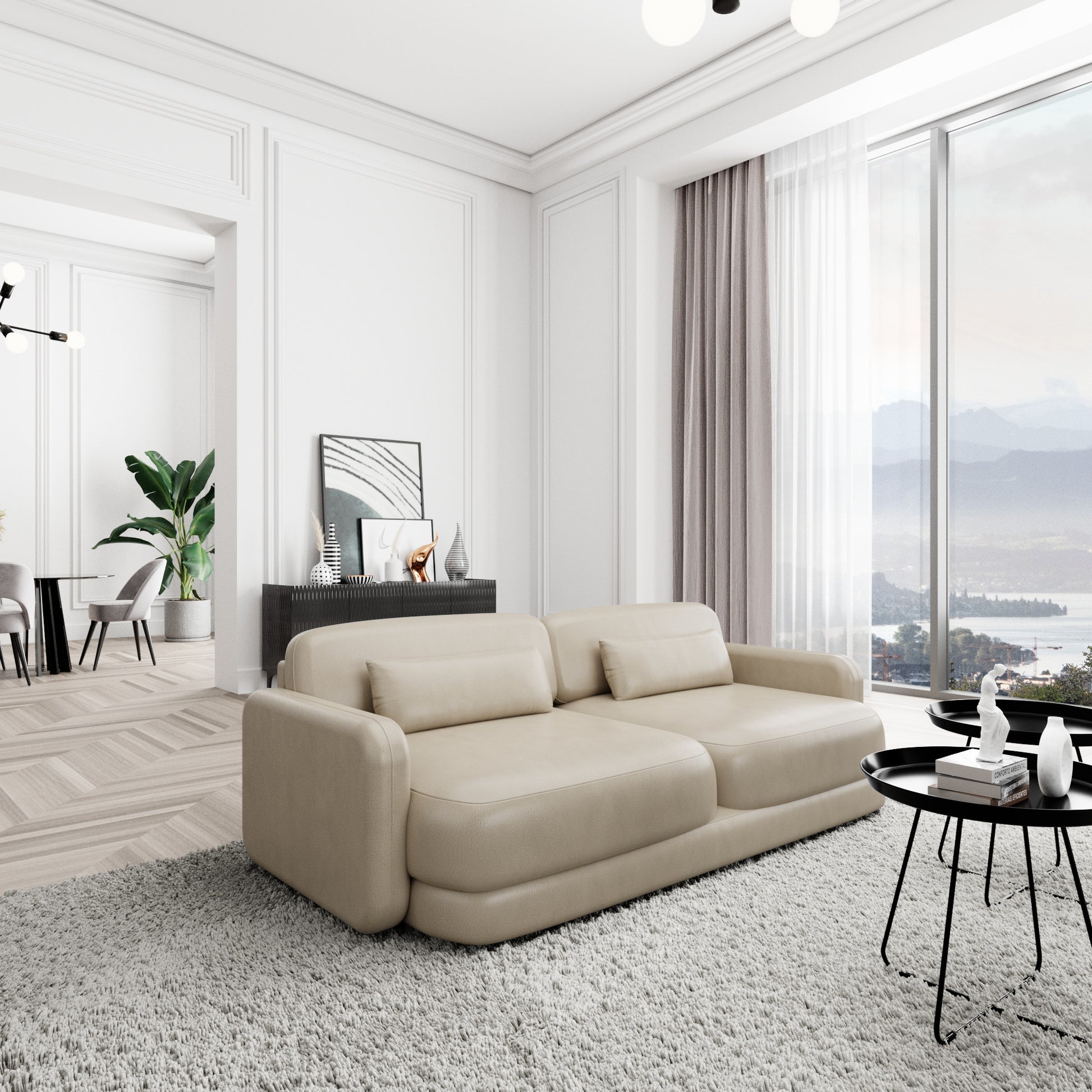 
2-Sitzer Design Echtleder Sofa „Eloria“ - Echtleder Beige