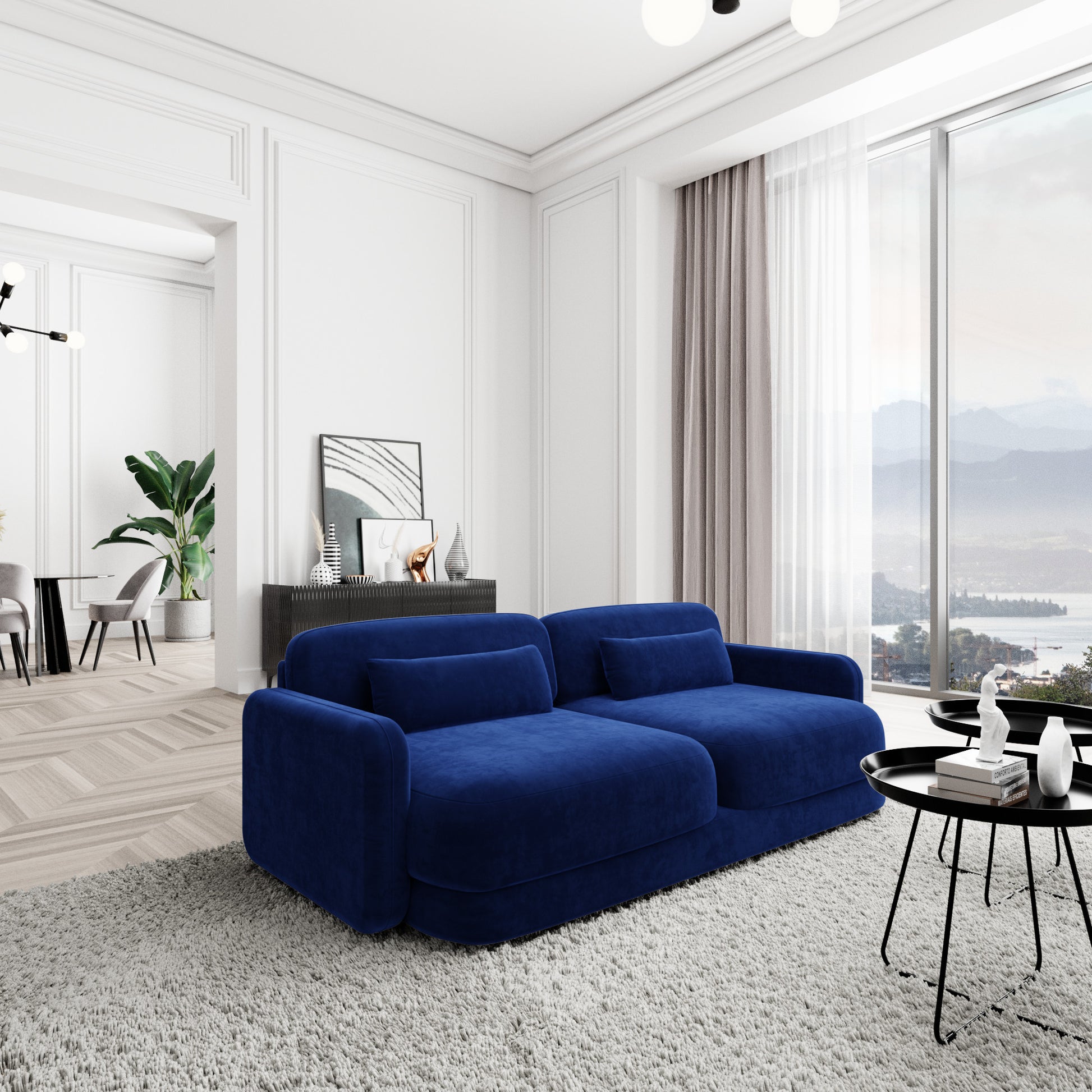
2-Sitzer Design Sofa „Eloria“ mit Samtbezug - Samtbezug Königsblau