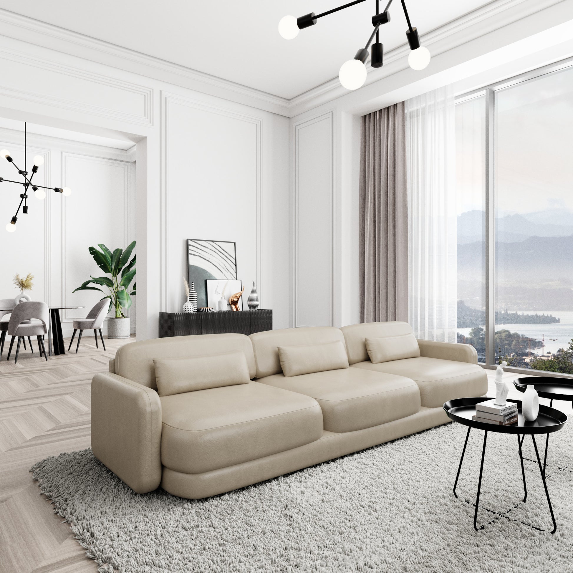 
3-Sitzer Design Echtleder Sofa „Eloria“ - Echtleder Beige