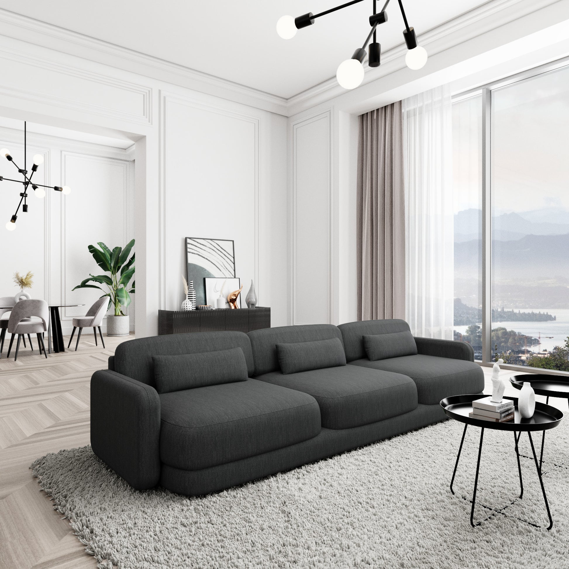 
3-Sitzer Design Sofa „Eloria“ mit Strukturstoff-Bezug - Strukturstoff Anthrazit