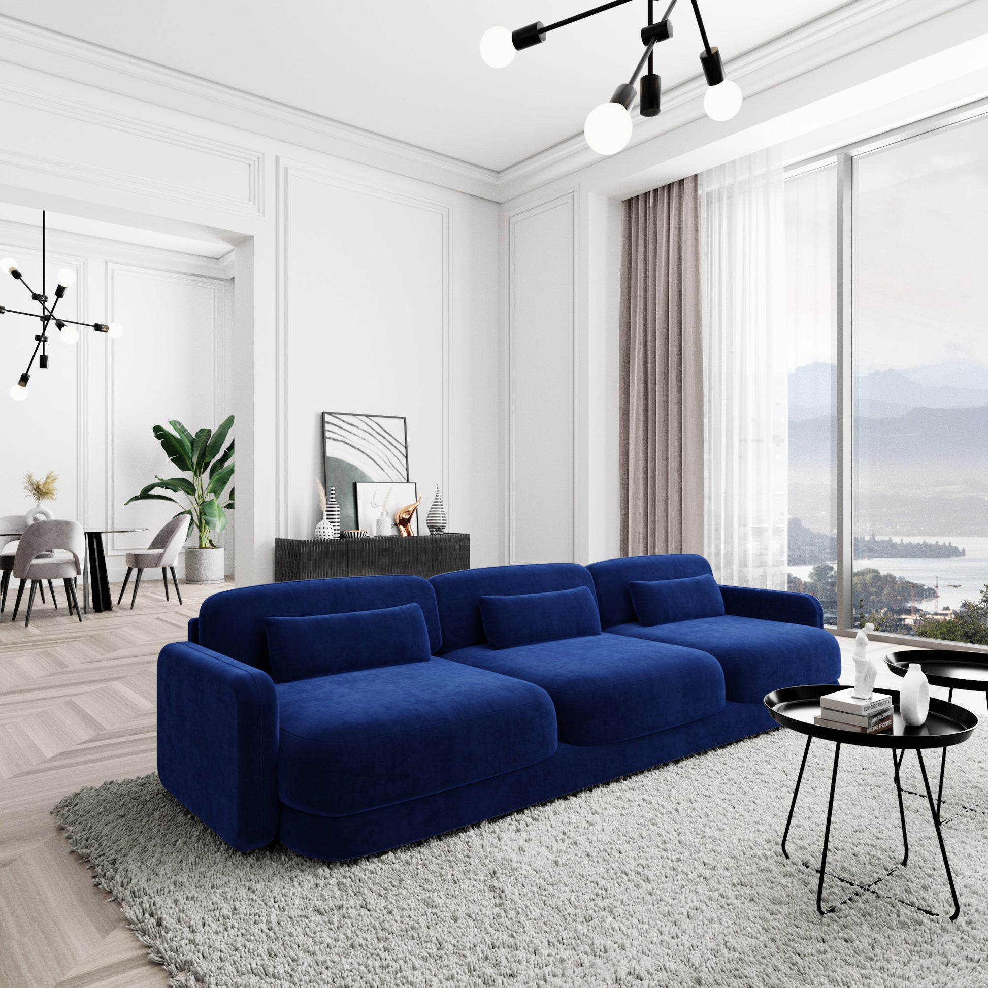 
3-Sitzer Design Sofa „Eloria“ mit Samtbezug - Samtbezug Königsblau