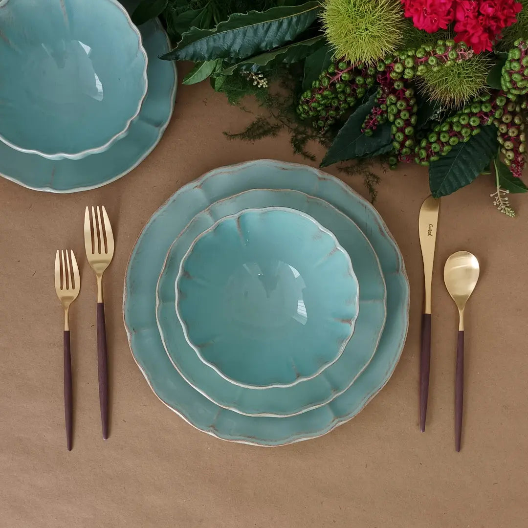 
Handmade Dinnerware Set "Alentejo Turquoise", 4 people, 12-piece