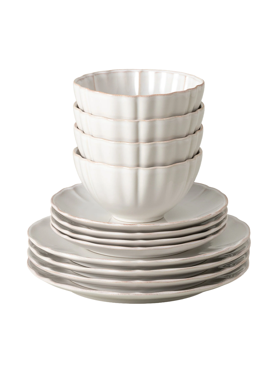 
Handmade "Alentejo White" Dinnerware Set, 4 Persons, 12-Piece