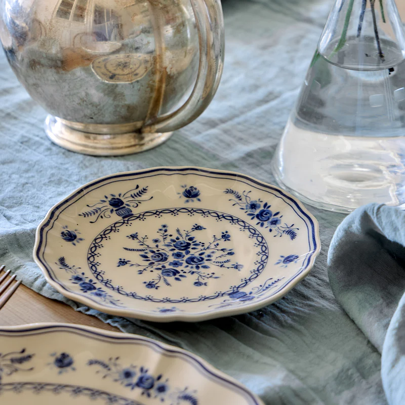 
Handcrafted Bread & Appetizer Plate "Vila" - Beige & Blue