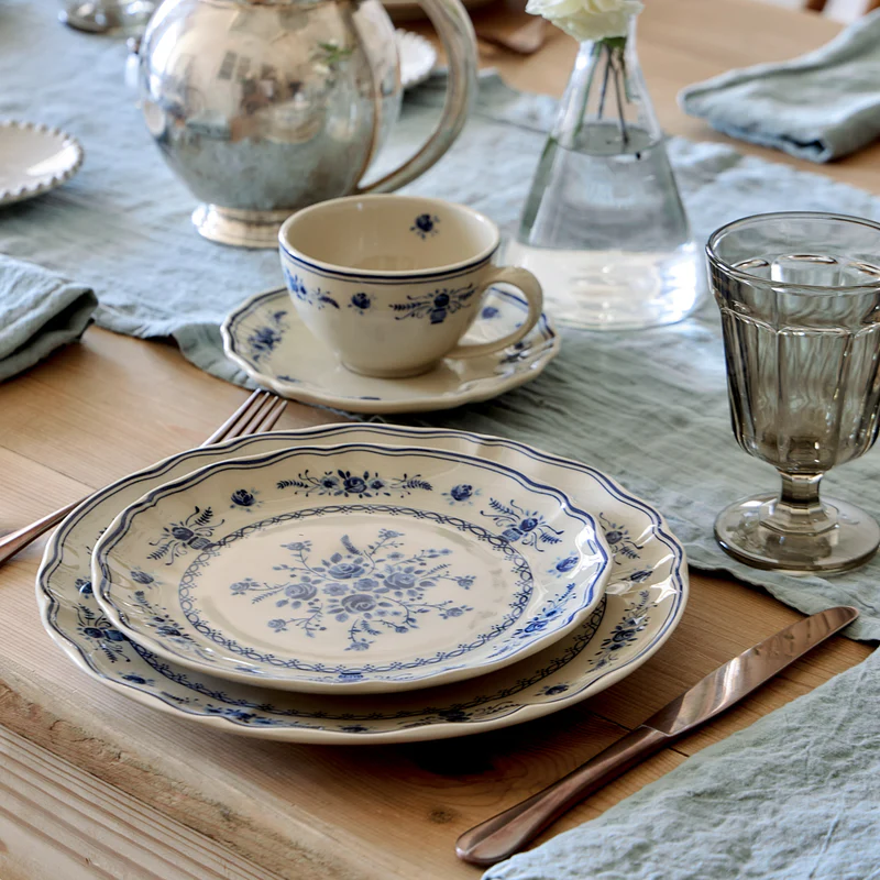 
Handmade Salad & Dessert Plate "Vila" - Beige & Blue