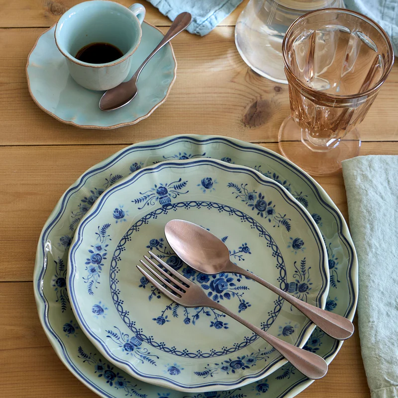 
Handmade Salad & Dessert Plate "Vila" - Olive Green & Blue