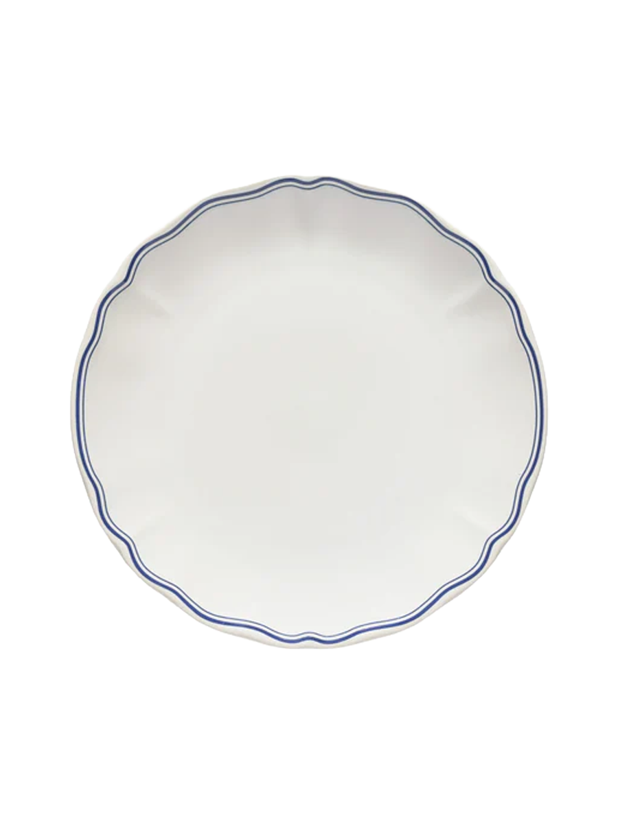 
Handmade Salad & Dessert Plate "Vila" - White with blue trim