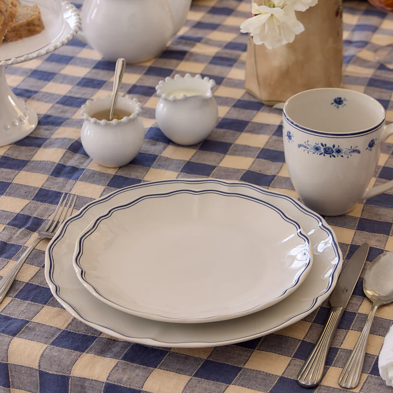 
Handmade Salad & Dessert Plate "Vila" - White with blue trim