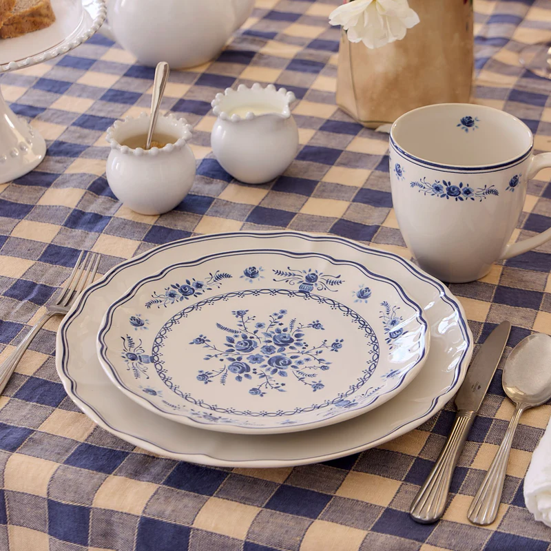 
Handmade Salad & Dessert Plate "Vila" - White & Blue