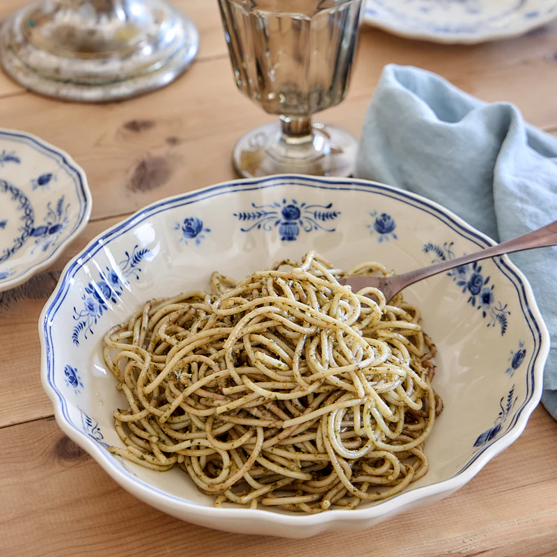 
Handmade Soup & Pasta Plate "Vila" - Beige & Blue