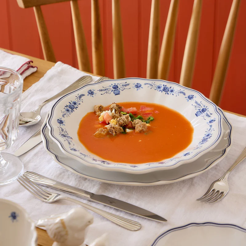 
Handmade Deep Soup & Pasta Bowl "Vila" - White & Blue