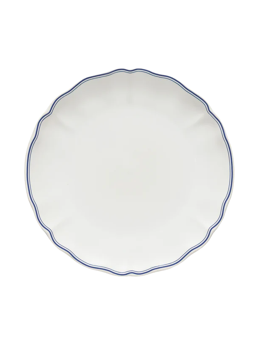 
Handmade Dinner Plate "Vila" - White with a blue border
