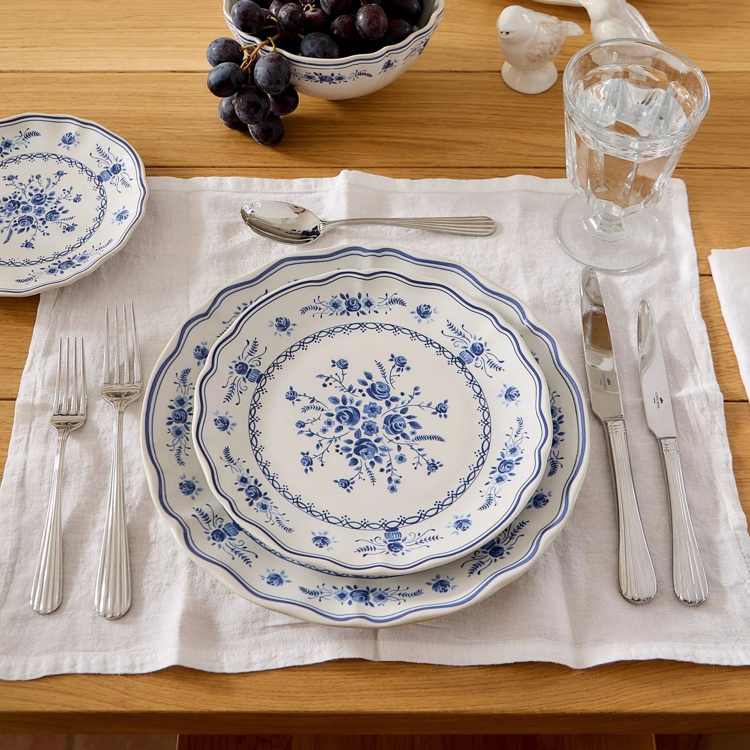 
Handmade Dinnerware Set "Vila", White & Blue, 30-piece