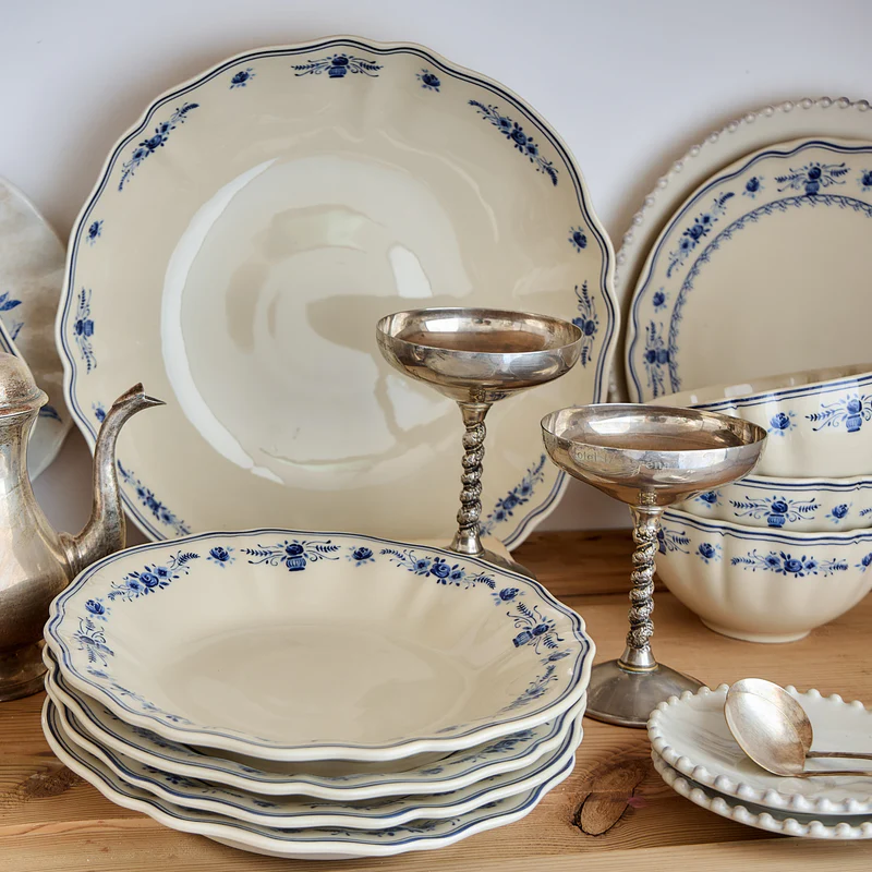 
Handmade Serving & Pasta Bowl "Vila" - Beige & Blue