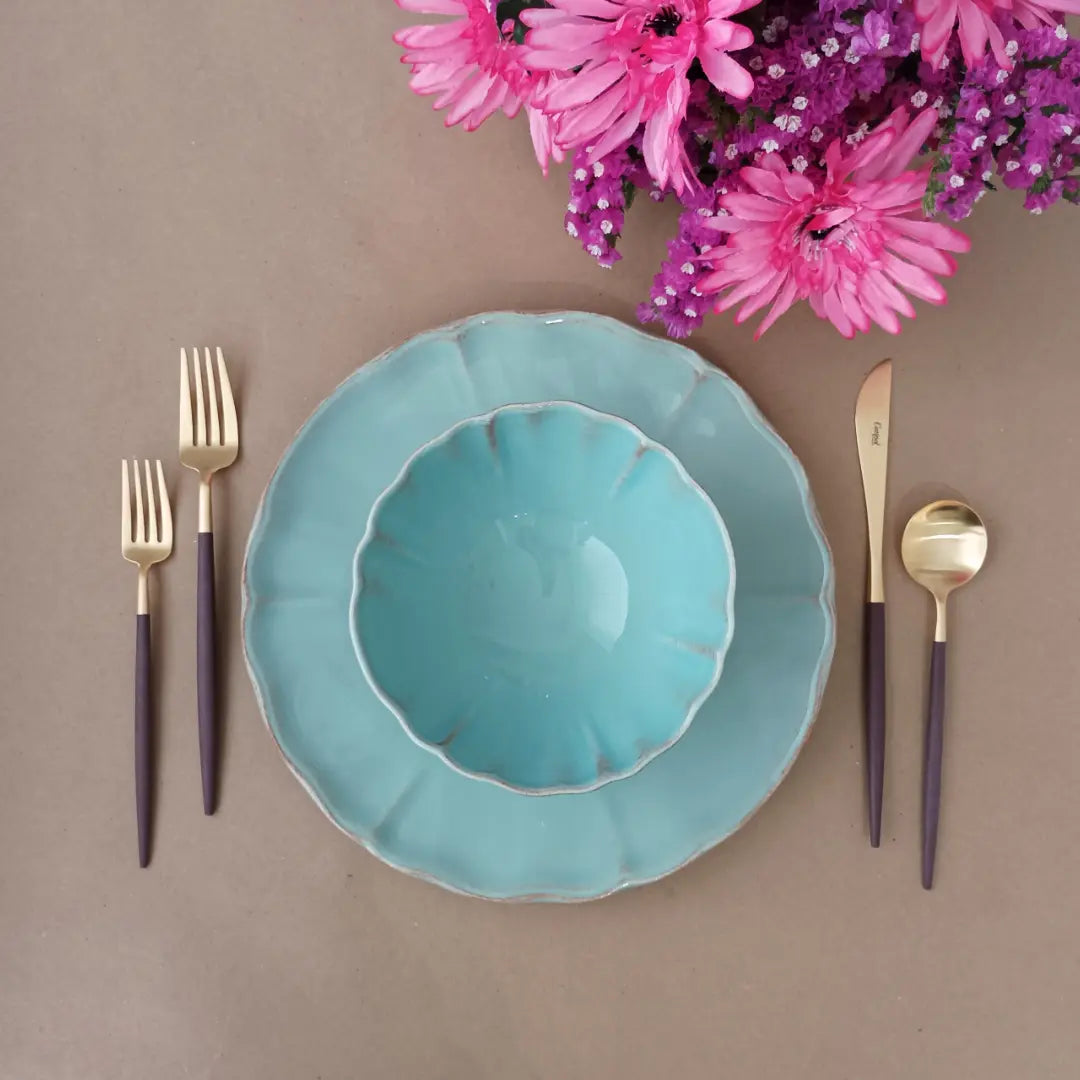
Handmade Dinnerware Set "Alentejo Turquoise", 6 People, 30-Piece