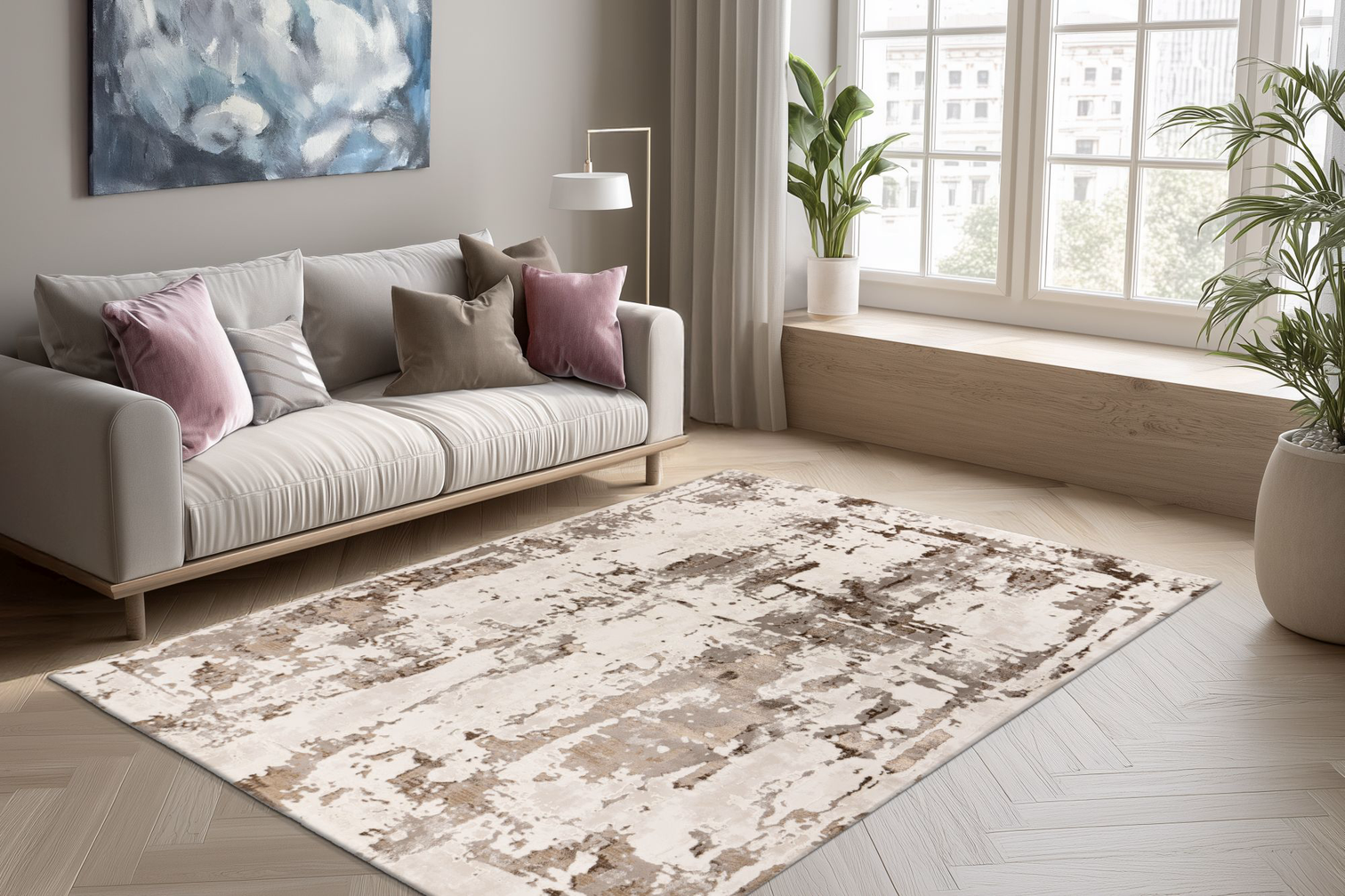 
High-Quality Designer Rug "Tropez 503", Beige Tones - 80 x 150 cm