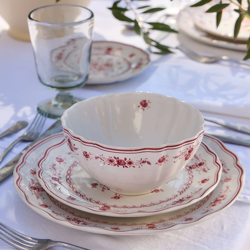 
Handmade Soup & Cereal Bowl "Vila" - White & Red