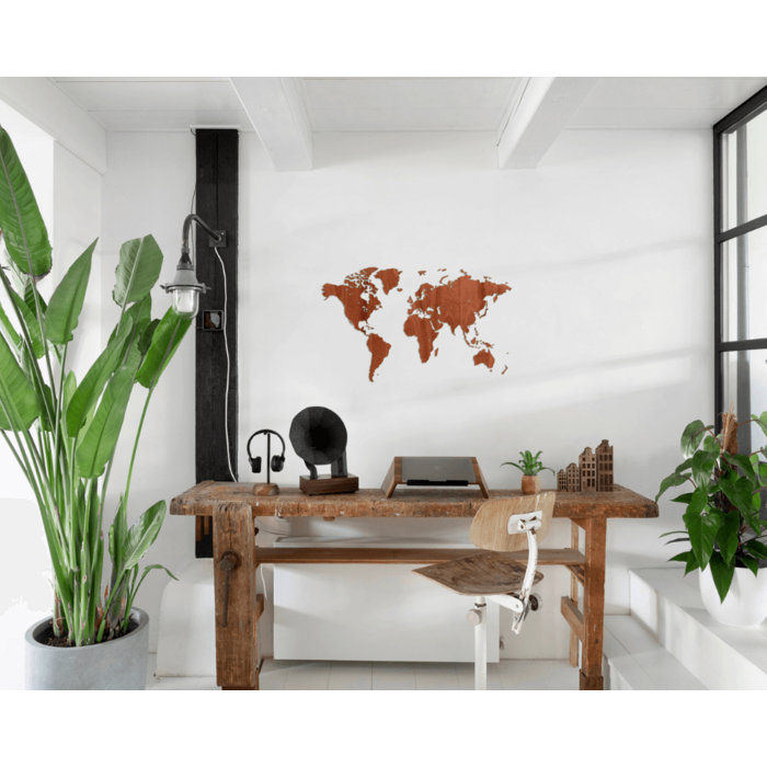 
"DIY Wooden World Map" wall art made of Sapele wood