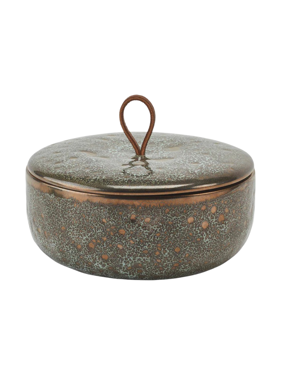 
Grosse, handgefertigte Design Aufbewahrungsdose „Ugo“ aus Keramik, Vintage Bronze