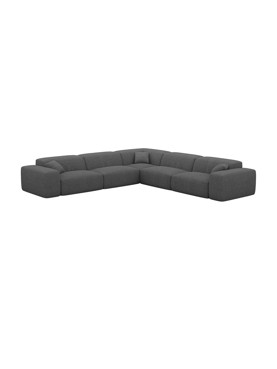 
Divano angolare di design „Alviera“ a 5 posti con funzione relax e rivestimento bouclé - Bouclé Grafite