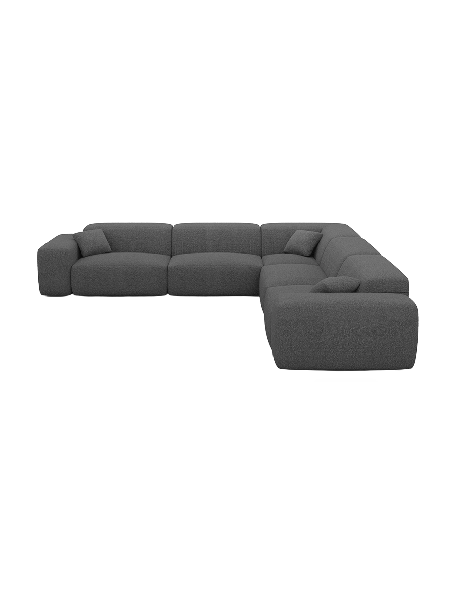 
Divano angolare di design „Alviera“ a 5 posti con funzione relax e rivestimento bouclé - Bouclé Grafite