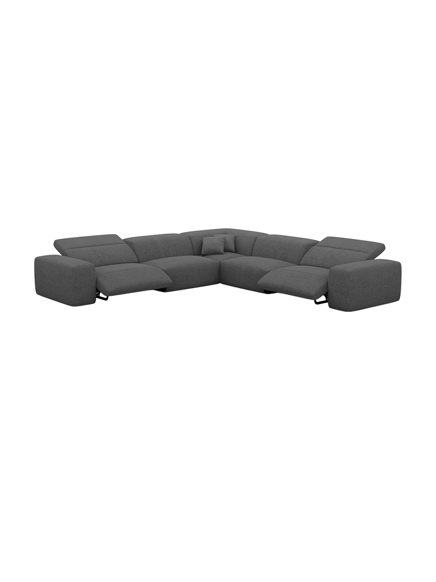 
Divano angolare di design „Alviera“ a 5 posti con funzione relax e rivestimento bouclé - Bouclé Grafite