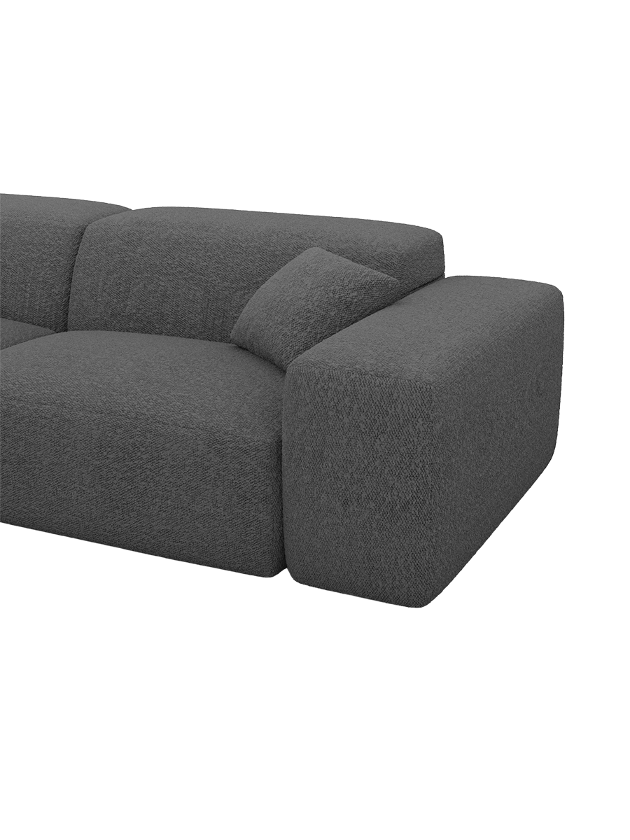 
Divano angolare di design „Alviera“ a 5 posti con funzione relax e rivestimento bouclé - Bouclé Grafite