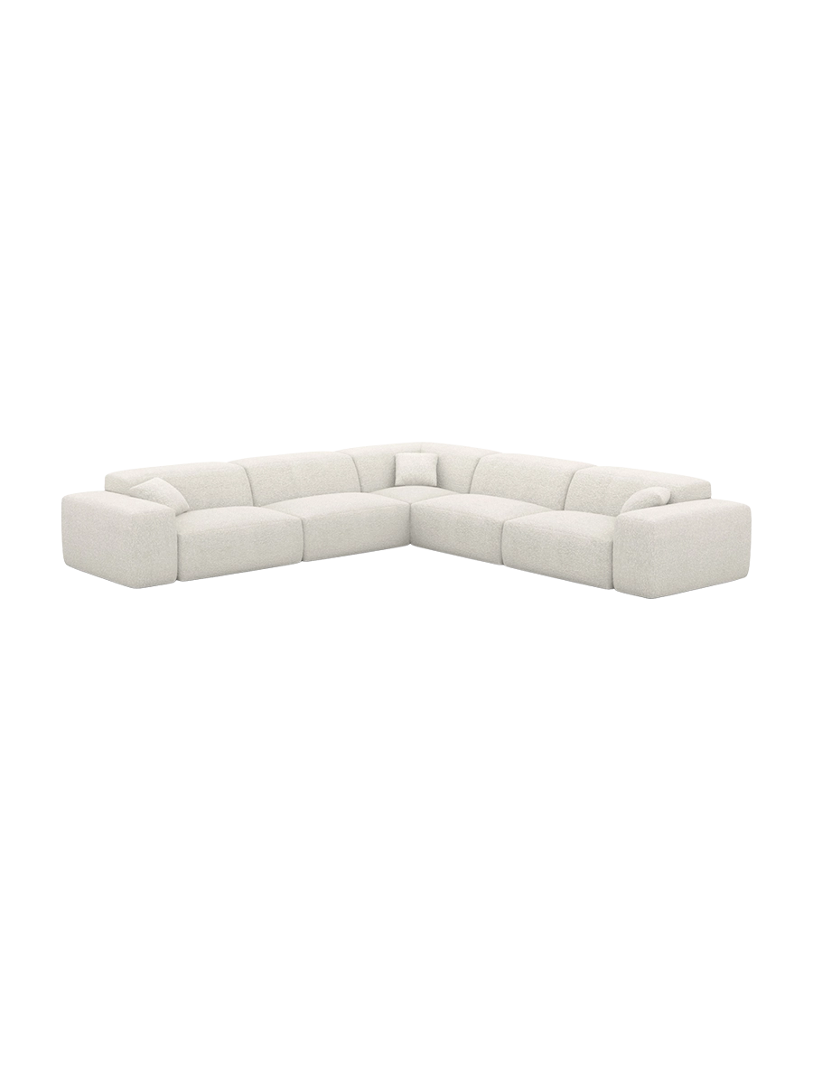 
Divano angolare di design „Alviera“ a 5 posti con funzione relax e rivestimento bouclé - Bouclé Grafite