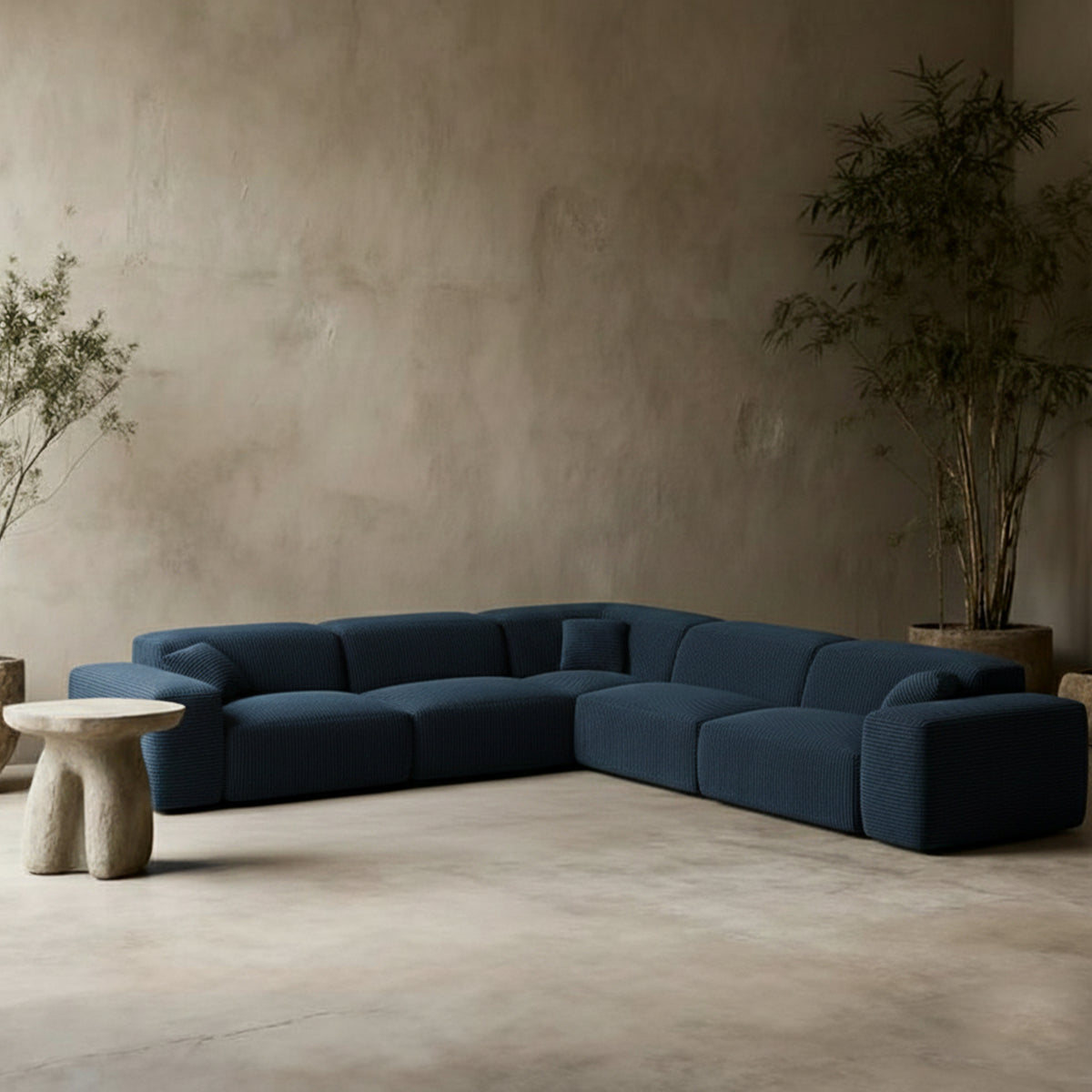
Divano angolare di design a 5 posti „Alviera“ con funzione relax, velluto a coste - Cordsamt Blu scuro