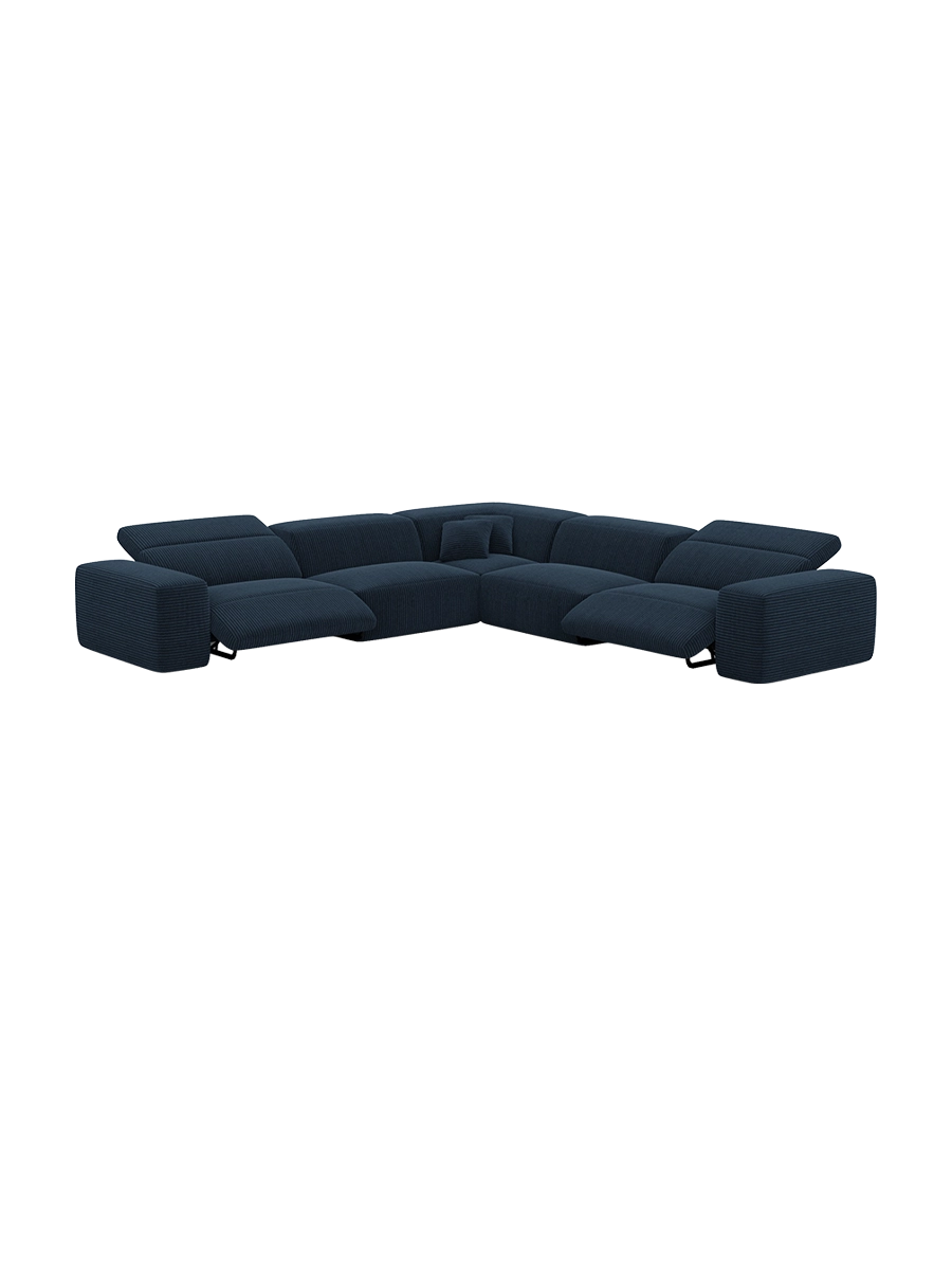
Divano angolare di design a 5 posti „Alviera“ con funzione relax, velluto a coste - Cordsamt Blu scuro