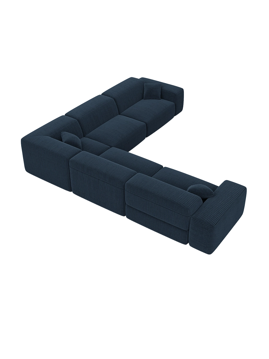 
Divano angolare di design a 5 posti „Alviera“ con funzione relax, velluto a coste - Cordsamt Blu scuro