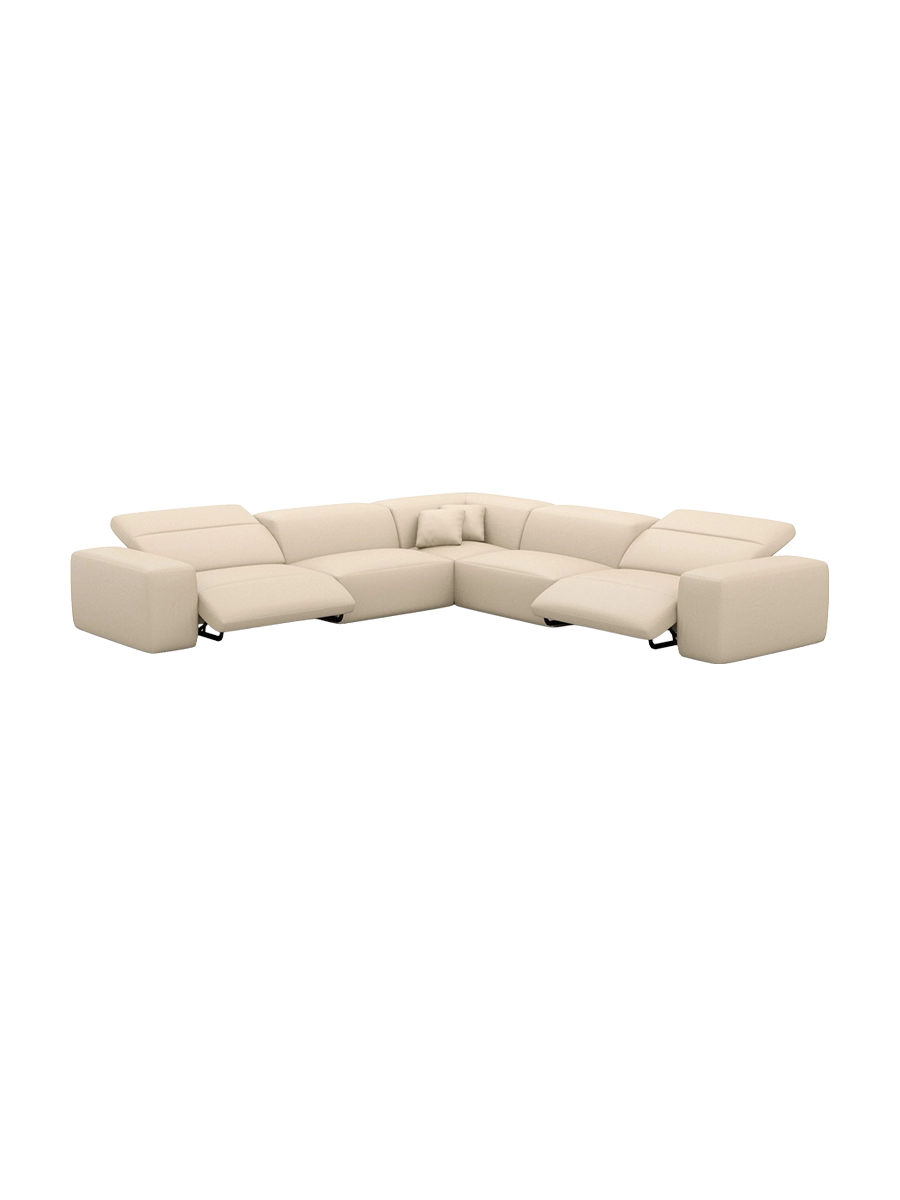 
Divano angolare di design „Alviera“ a 5 posti in vera pelle con funzione relax - Vera pelle Beige