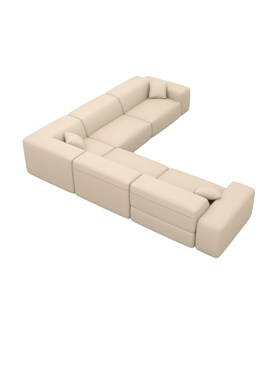 
Divano angolare di design „Alviera“ a 5 posti in vera pelle con funzione relax - Vera pelle Beige