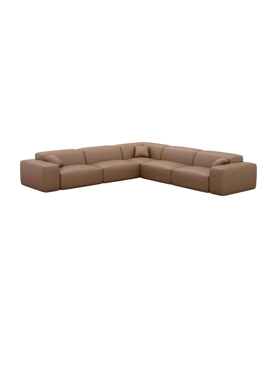 
Divano angolare di design „Alviera“ a 5 posti in vera pelle con funzione relax - Vera pelle Beige