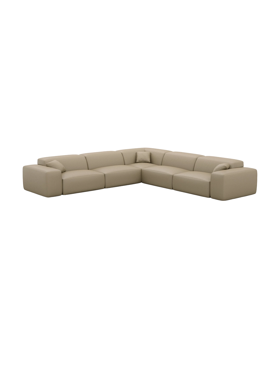 
Divano angolare di design „Alviera“ a 5 posti in vera pelle con funzione relax - Vera pelle Beige