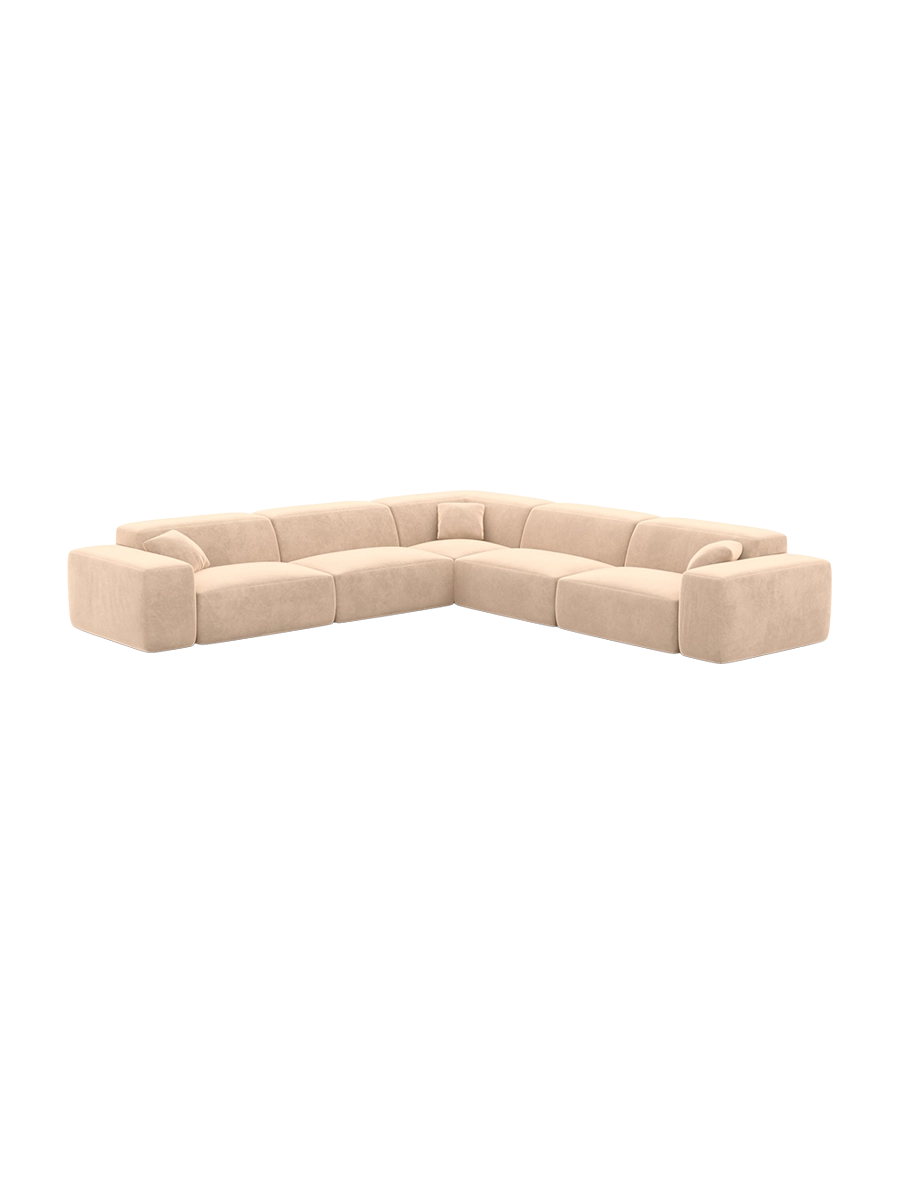 
Divano angolare di design a 5 posti „Alviera“ con funzione relax, rivestimento in velluto - Rivestimento in raso blu reale
