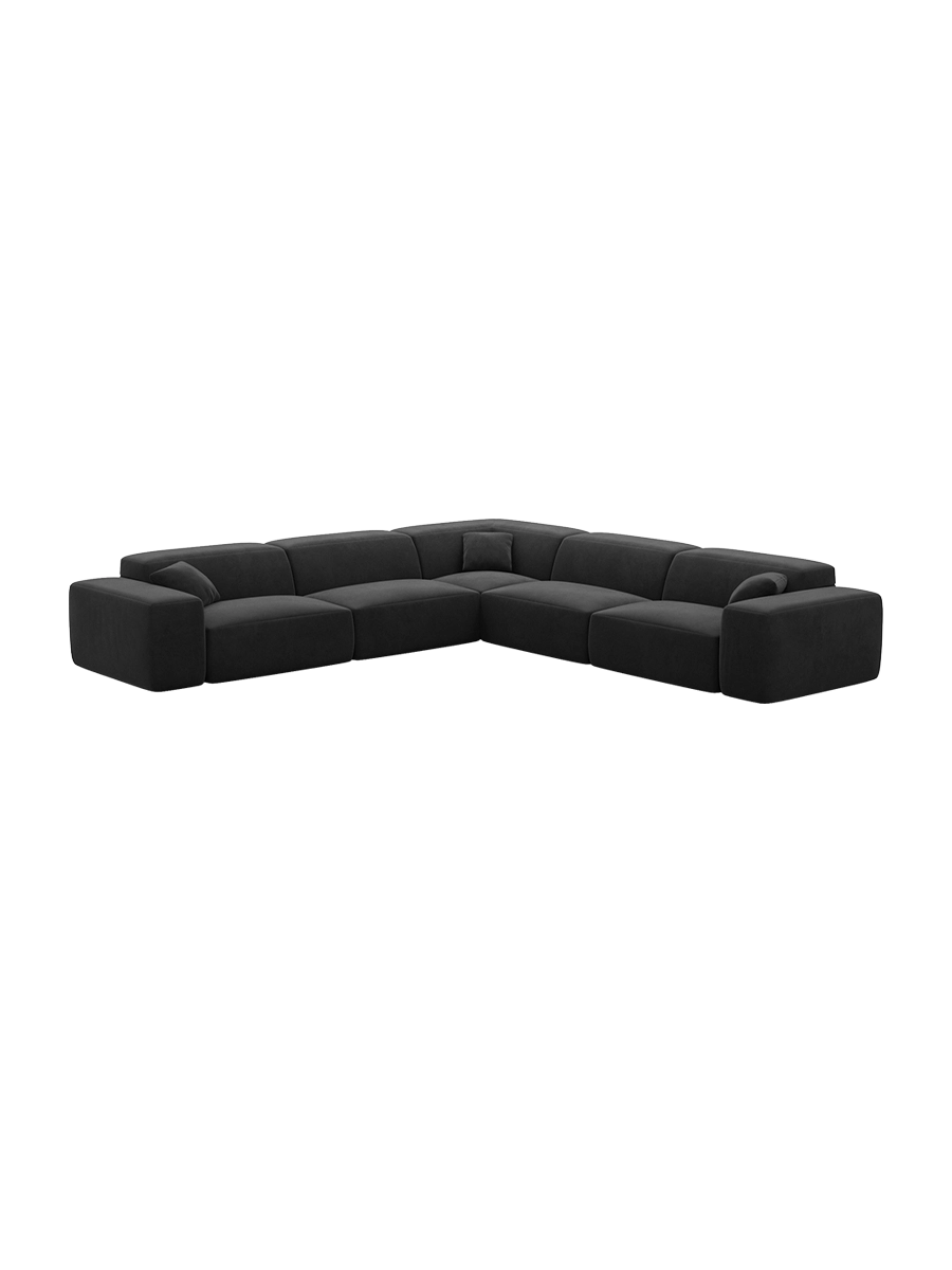 
Divano angolare di design a 5 posti „Alviera“ con funzione relax, rivestimento in velluto - Rivestimento in raso blu reale