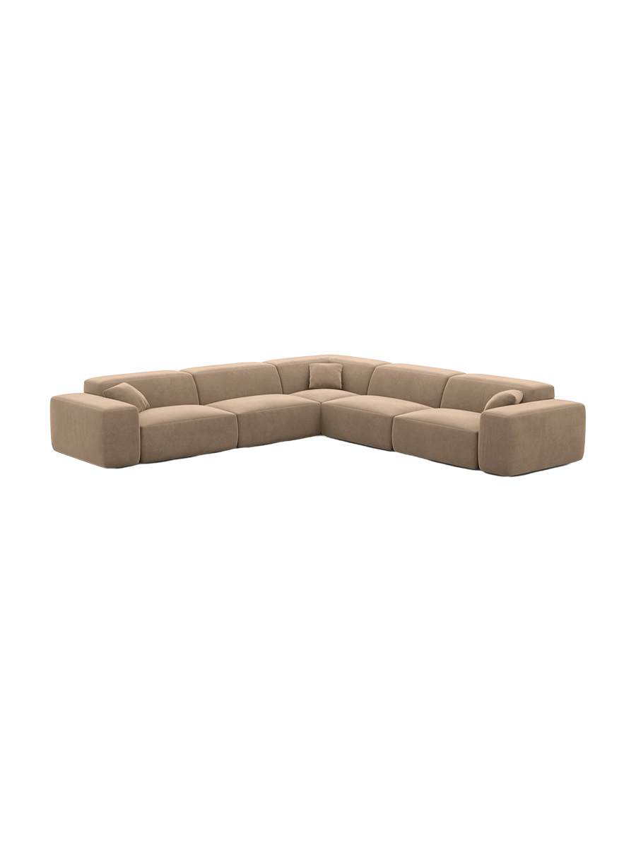 
Divano angolare di design a 5 posti „Alviera“ con funzione relax, rivestimento in velluto - Rivestimento in raso blu reale