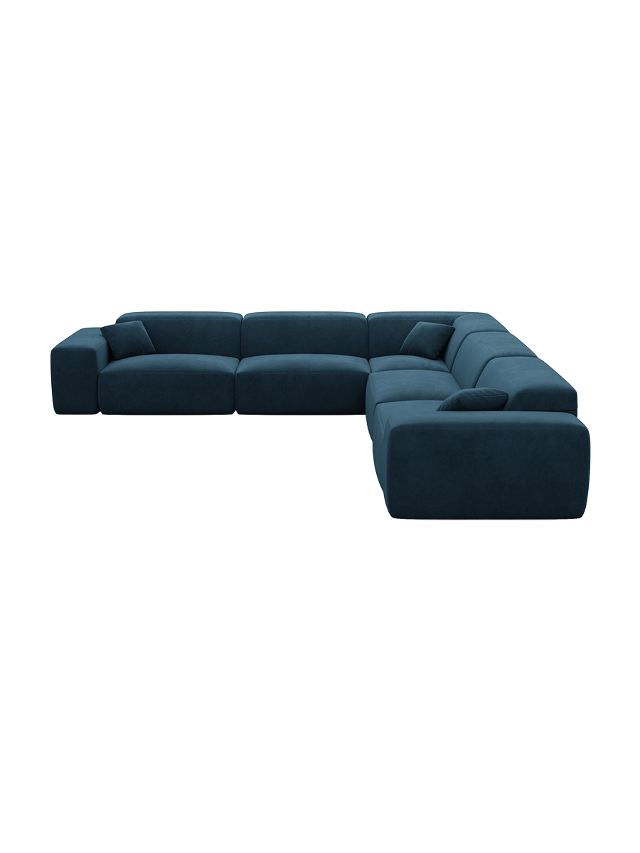 
Divano angolare di design a 5 posti „Alviera“ con funzione relax, rivestimento in velluto - Rivestimento in raso blu reale