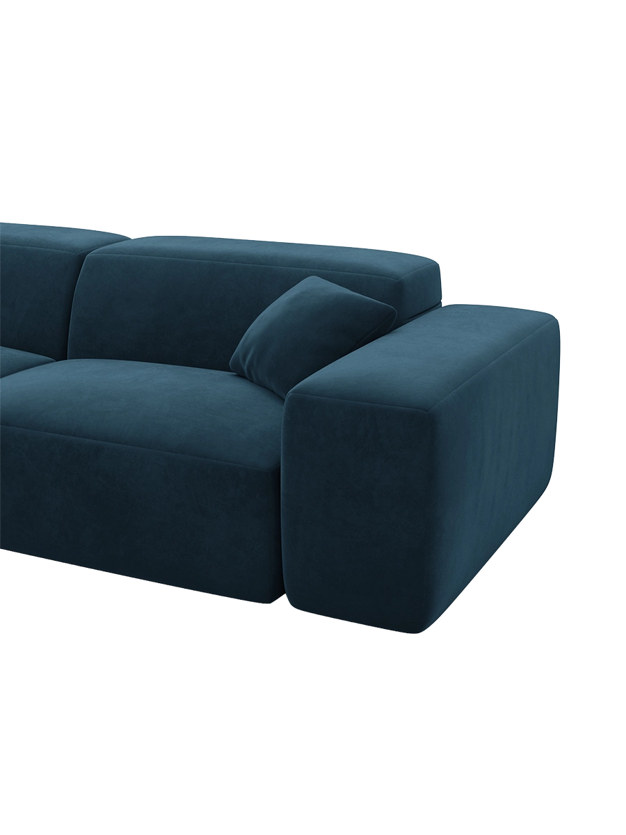 
Divano angolare di design a 5 posti „Alviera“ con funzione relax, rivestimento in velluto - Rivestimento in raso blu reale