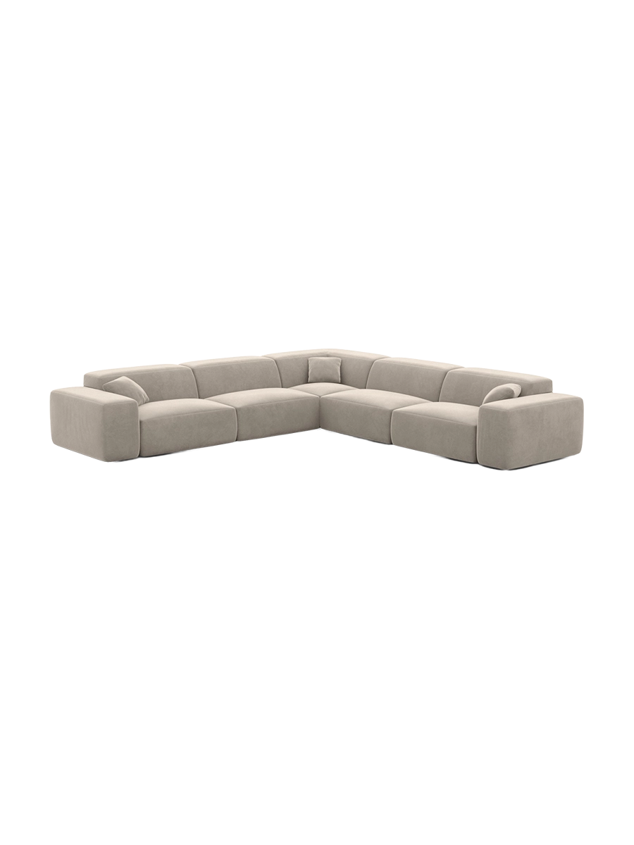 
Divano angolare di design a 5 posti „Alviera“ con funzione relax, rivestimento in velluto - Rivestimento in raso blu reale